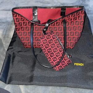 100% Authentic Fendi mini tote pristine condition red n black with FF logo.